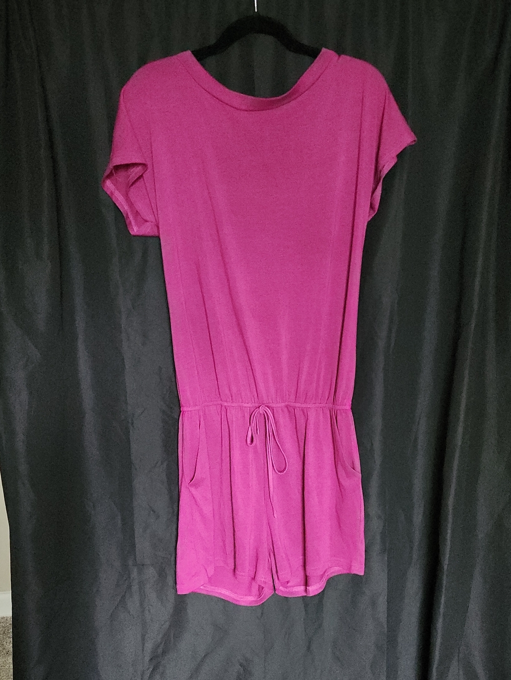 Hot Pink Short Sleeve Romper with Drawstring Waist